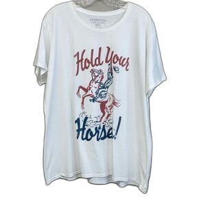 White Farm Fed Clothing Hold Your Horses Cowboy Country Shirt Size 3XL